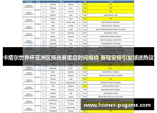 卡塔尔世界杯亚洲区预选赛重启时间揭晓 赛程安排引发球迷热议